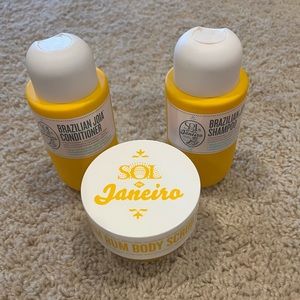 Sol Janeiro shampoo and conditioner + body scrub.